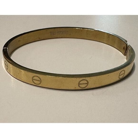 Gold Tone Stainless Steel Love Cross Hinge Bracelet Circle Bangle Metal - Picture 1 of 8